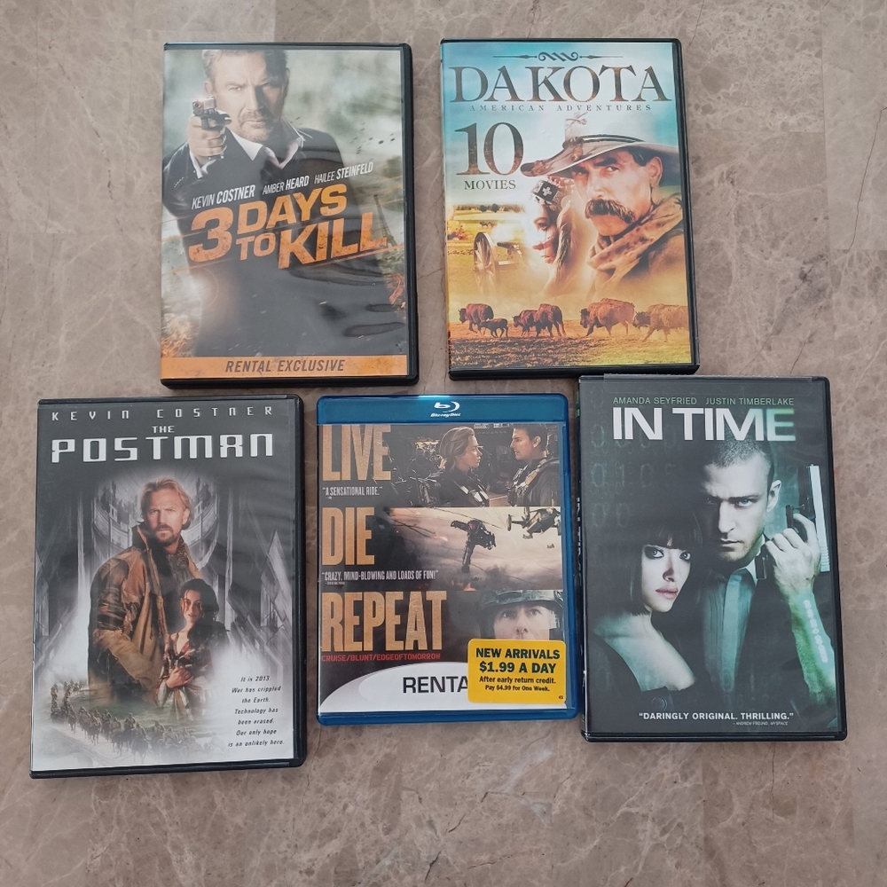 Assorted Movie DVD and Blu-ray Collection 5 Disks Action Movies Bundle Set